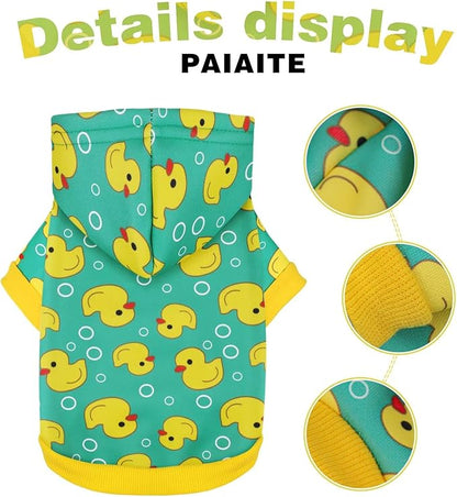 Yellow Duck Pattern Dog Hoodie Sweatshirt:Stylish with Hat, Crafted from Premium and Warm Winter Coat Clothes, Soft Materials for Superior Comfort.Perfect for Cold-Weather Walks.Yellow S