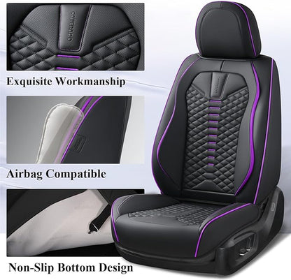 Coverado Car Seat Covers Front Seats, Nappa Leather Black&Purple Car Seat Cover, Automotive Seat Covers, Waterproof Driver Seat Protector, 2 Pack Front Seat Cover Car Seat Cushion Fit for Most Cars