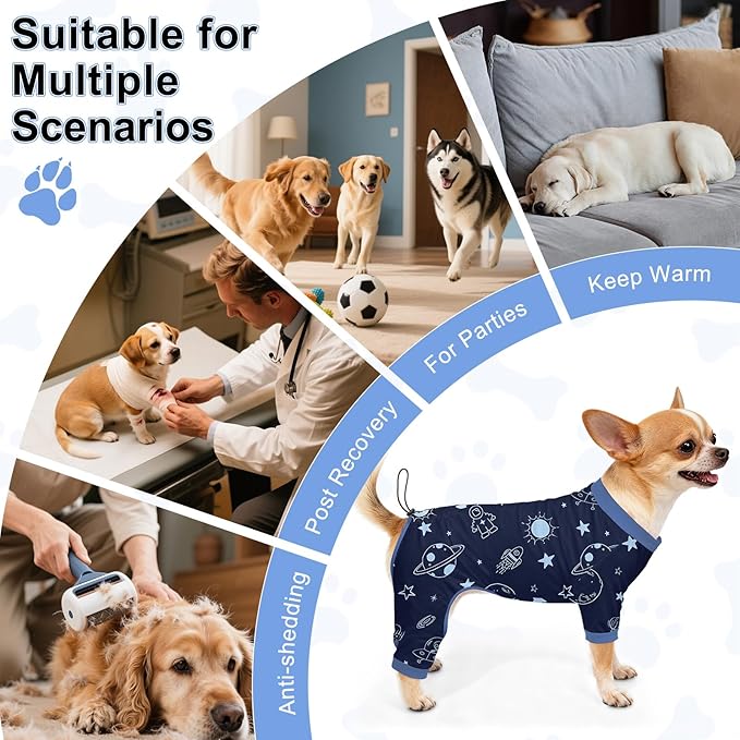 Bienbee Dog Pajamas, 4 Pack Dog Recovery Suit Shedding Suit Cute Soft Puppy Clothes Dogs Pjs Onesies Jammies Adjustable Breathable & Stretchy Clothes for Small Medium Large Dogs Girl Boy Puppy-S