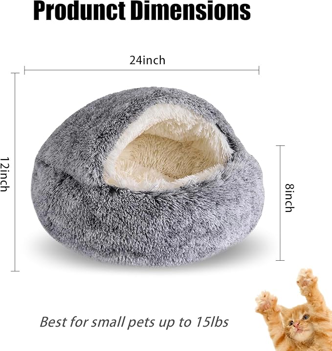 FORMYCATIE Cat Beds for Indoor Cats,Cat Cave for Puppy and Kitty,Calming Small Dog Bed for Small Dogs with Cover Cave,Cozy Warming Fluffy Washable Anti-Slip Pet Sleeping Bag(24 * 24inch,Grey)