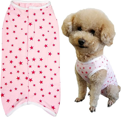 Dog’s Recovery Suit Post Surgery Shirt for Puppy, Wound Protective Clothes for Little Animals(Pink Stars-m)