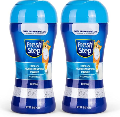 Fresh Step Litter Box Charcoal Odor Eliminator Powder, Cat Litter Deodorizer Additive to Help Absorb and Control Strong Litter Box Odors for Cleaner Smelling Homes, 15 Oz - 2 Pack