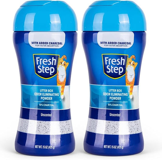 Fresh Step Litter Box Charcoal Odor Eliminator Powder, Cat Litter Deodorizer Additive to Help Absorb and Control Strong Litter Box Odors for Cleaner Smelling Homes, 15 Oz - 2 Pack