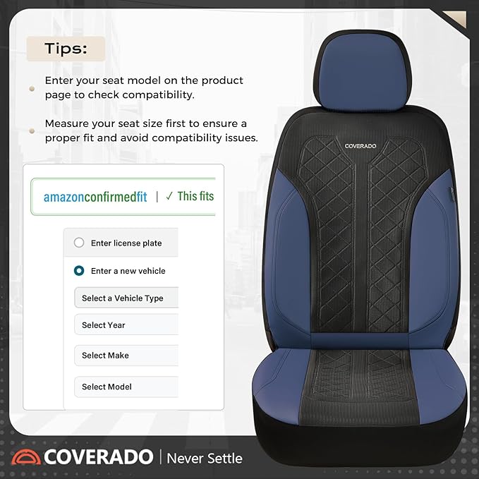Coverado Seat Covers Front Seats, Leather Automotive Seat Covers 2-Pack, Mesh Breathable Auto Seat Protectors, Driver Seat Covers Universal Fit for SUV, Truck, Vans, Sedan