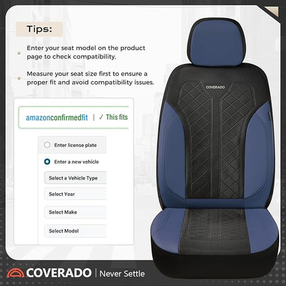 Coverado Seat Covers Front Seats, Leather Automotive Seat Covers 2-Pack, Mesh Breathable Auto Seat Protectors, Driver Seat Covers Universal Fit for SUV, Truck, Vans, Sedan