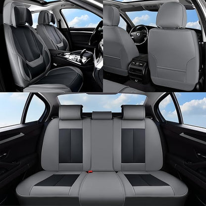 Coverado Seat Covers, Car Seat Covers Front Seats, Car Seat Cover, Car Seat Protector Waterproof, Seat Cushion Nappa Leather with Head Pillow, Carseat Cover Universal Fit for Most Cars (Gray&Black)
