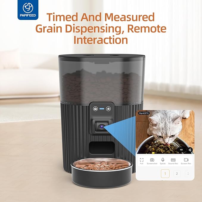 PAPIFEED Automatic Cat Feeder with Camera, Adjustable Angle 2.4G WiFi Pet Feeder 3L/12 Cup Timed Dispenser,Timed Feeder for Remote Feeding with Stainless Steel Bowl up to 10 Meals Per Day with APP