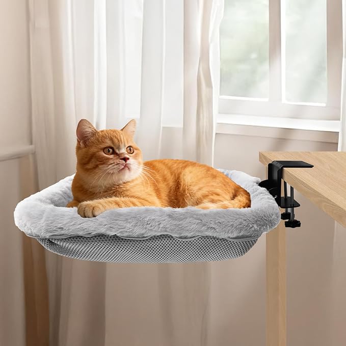 Lilyang Cat Desk Bed, Keep Cats Off Your Keyboard, Super-Sized Clamp for Stability, Sunken Hammock Design, Reversible & Washable Bed Cover, Easy No-Tools Assembly, Holds 40LB