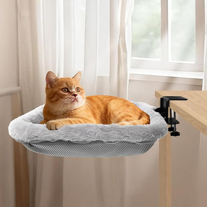 Lilyang Cat Desk Bed, Keep Cats Off Your Keyboard, Super-Sized Clamp for Stability, Sunken Hammock Design, Reversible & Washable Bed Cover, Easy No-Tools Assembly, Holds 40LB