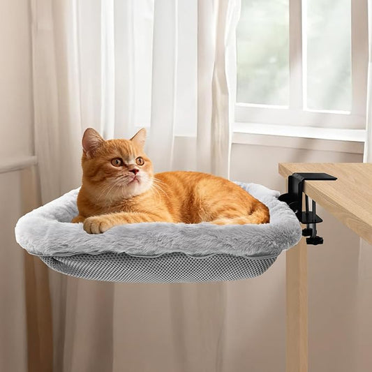 Lilyang Cat Desk Bed, Keep Cats Off Your Keyboard, Super-Sized Clamp for Stability, Sunken Hammock Design, Reversible & Washable Bed Cover, Easy No-Tools Assembly, Holds 40LB