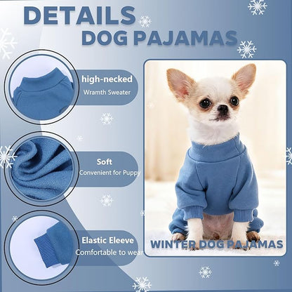 Puppy Clothes Dog Sweater for Small Dogs Girl Boy Winter Warm Soft Puppy Pjs Stretchy Jumpsuit Doggie Pet Clothes Outfits XXS~L (Steel Blue, X-Small)