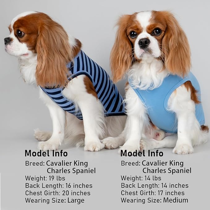 KYEESE 2Pack Dog Shirt, Soft Striped Dogs T Shirts, Lightweight Doggie Tank Top Cat Clothes, Sleeveless Dog Shirt for Small Dogs, Stretchy Pet Vest, Dark Blue, Medium