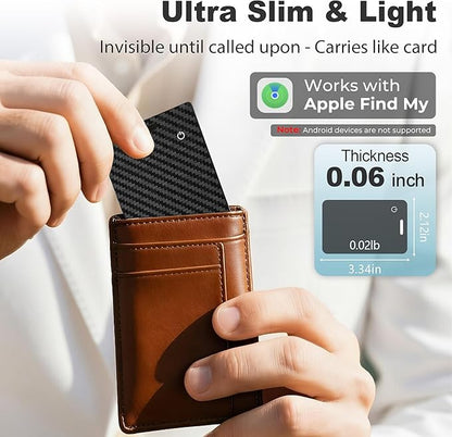 [Apple MFi Certified] Wallet Tracker Card with Apple Find My (iOS Only) Rechargeable Air Tracker Tags Bluetooth Wallet Finder IP68 Waterproof GPS Tracker Item Finder for Keys, Bags, Passport Black