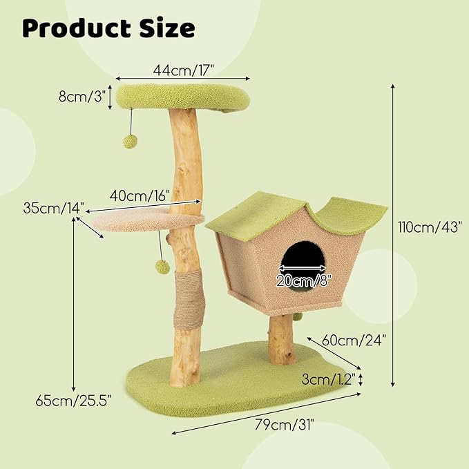 PETSITE 43 Inches Cat Tree for Indoor Cats, Wooden Multi-Level Cat Tower with Scratching Post, Top Perch, Cat Condo, Jingling Balls, Modern Cat Tree Tower for Large Cats