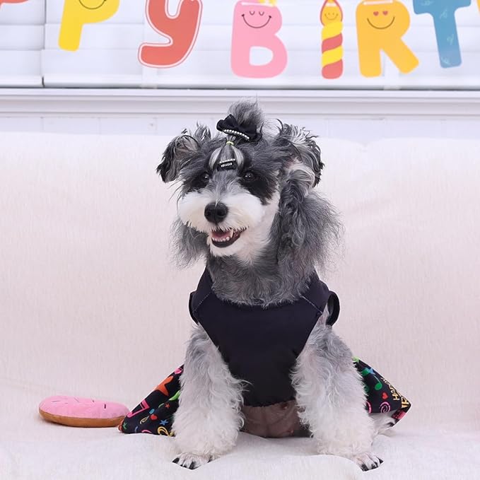 CuteBone Birthday Dog Dresses Velvet Holiday Small Dogs Clothes Onesie Pet Apparel Girl Puppy Skirt with Bow Hair Rope CVA50XS-D