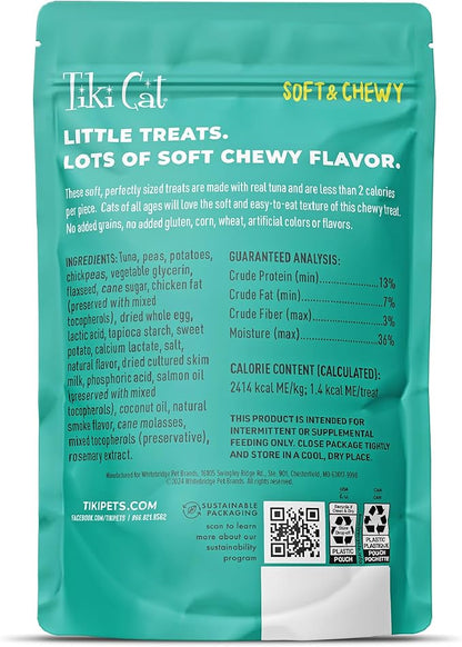 Tiki Cat Soft & Chewy Treats, Tuna Flavor, 3 Calories Per Treat with Grain-Free and No Added Gluten, 6 oz Pouch (Pack of 1)