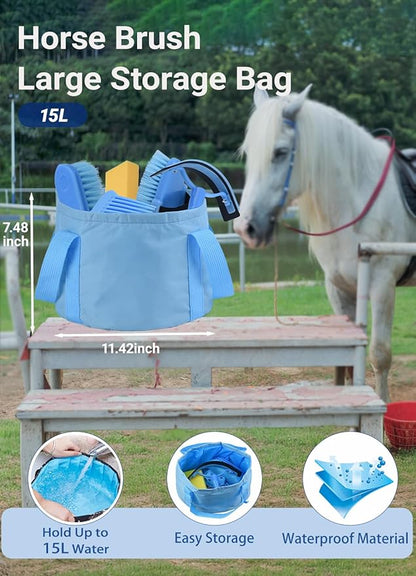 Horse Grooming Kit, 13-Piece Horse Brush Set with Organizer Bag Complete Care, Mane Braiding Kit, Brushes & Curry Comb for Effective Grooming, Ideal Supplies Set for Horses Riders Beginners