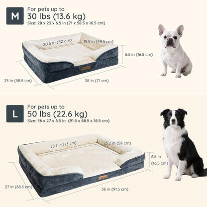 BELLA & PAL Orthopedic Dog Sofa Bed for Medium/Large Dogs – No Assembly Needed, Egg-Crate Foam Dog Couch with Waterproof Liner, Washable Removable Cover, Non-Slip, 36x27x6.5Inch, Grey