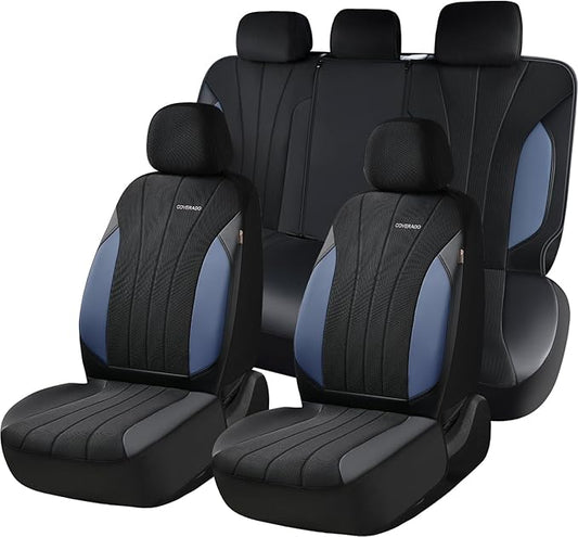 Coverado Seat Covers for Car, Leather Automotive Car Seat Covers 5 Seats, Mesh Breathable Auto Seat Protectors, Driver Seat Covers Universal Fit for SUV, Truck, Vans, Sedan