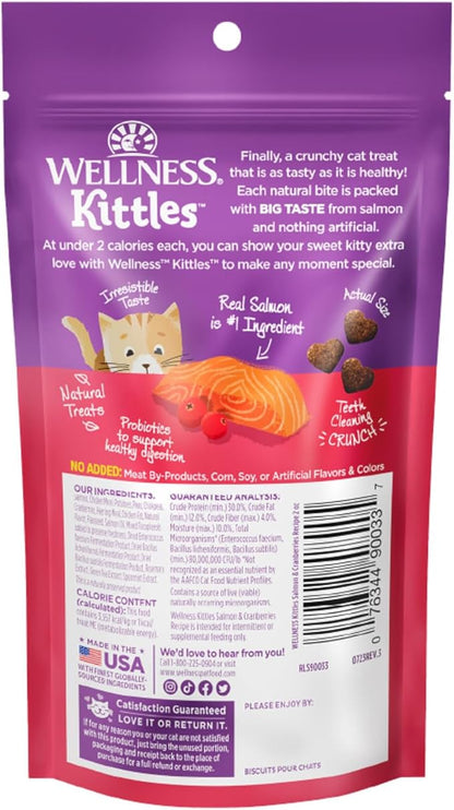 Wellness Kittles Crunchy Natural Grain Free Cat Treats, Salmon & Cranberries Recipe, All Life Stages, 2-Ounce Bag