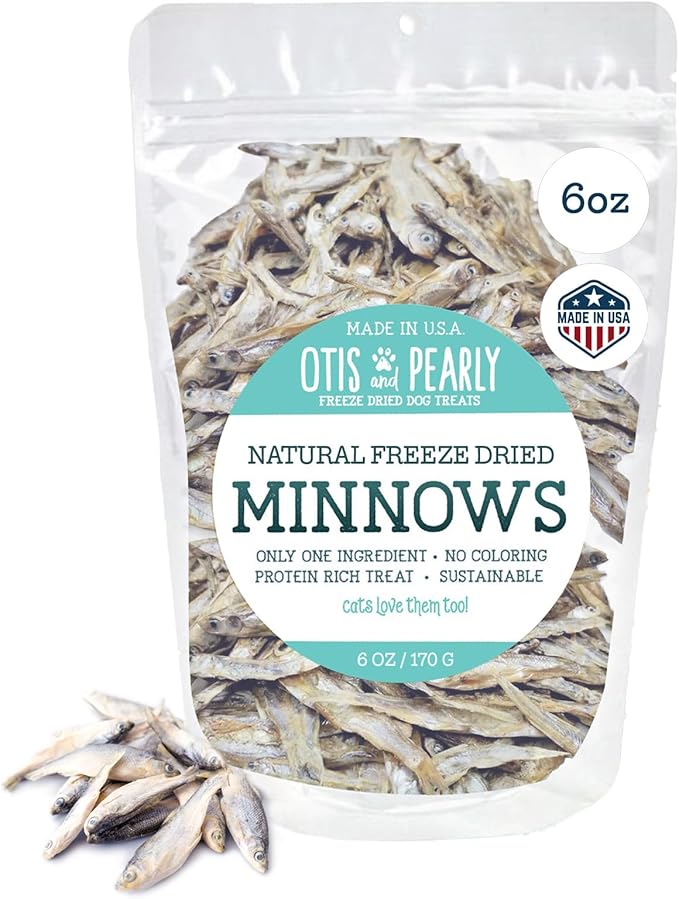 Otis & Pearly Freeze Dried Minnow Dog Treats - Single Ingredient, Made in USA - Healthy Protein Treat for Small, Medium, Large Breeds, Cats (6 oz)