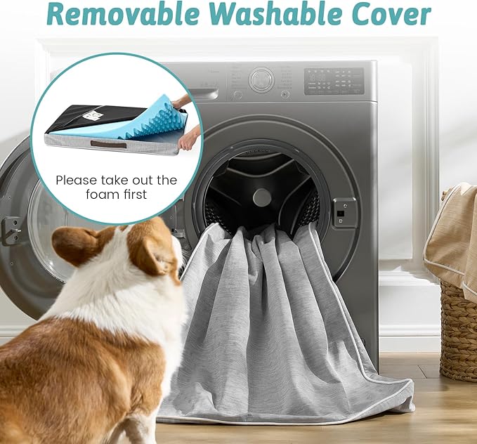 COZY KISS Cooling Dog Bed for Crate, Waterproof Dog Crate Mat with Removable Washable Cover, Orthopedic Egg Crate Foam Support, Small Dog Bed 24x16x3 Inch,Silver Grey