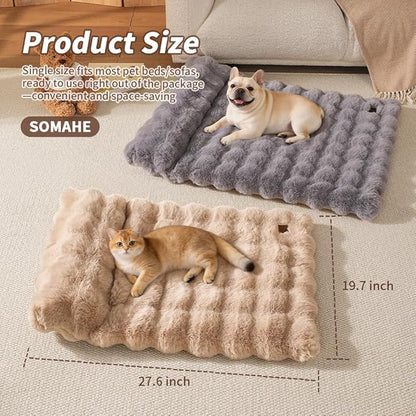 Plush Faux Fur Pet Bed Mat with Non-Slip Bottom, Self-Warming Cat Bed, Washable Pet Bed with Pillow for Cats & Medium Dogs, Machine Washable, 27x20 Inch, Coffee