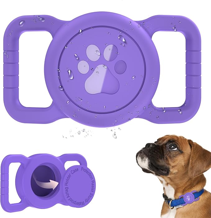 SANKALA Airtag Dog Collar Holder, 1 Pack, Dark Purple | Silicone Full Body Covered, Anti-Lost Protective, Fits All Width Collars, for Apple AirTag(Gen 1 & 2), Signal Friendly