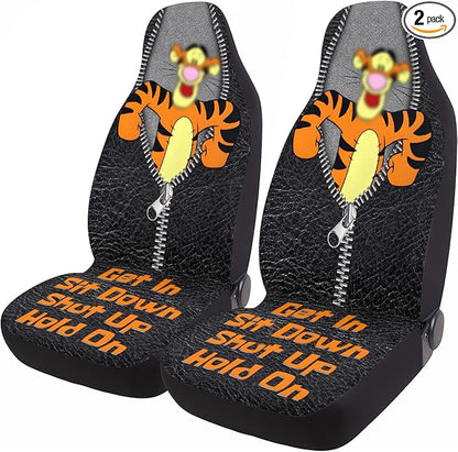 GENANY Funny Tiger Car Seat Covers Set of 2, Breathable Front Seat Covers for Truck Sedan SUV, Cartoon Car Accessories, Cartoon Gift for Women Men