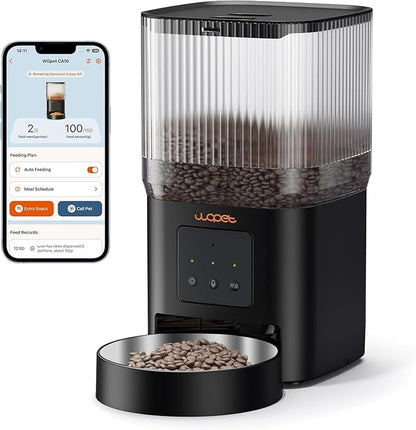 WOPET Automatic Cat Feeder, 5G WiFi Automatic Dog Feeder with APP Control for Remote Feeding, Cat Food Dispenser with Low Food Sensor and Voice Recorder,Up to 10 Meals Per Day for Cats and Dogs