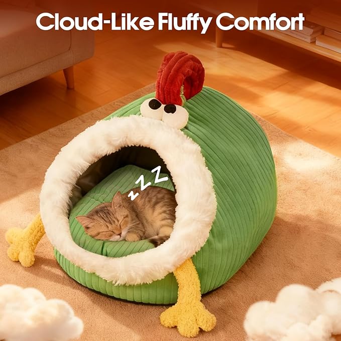 Cat Beds for Indoor Cats, Small Cave Bed for Kitten & Puppy, Warm Sleeping Nest for Pets with Plush Washable Cushion & Non-Slip Bottom(Green, Medium)