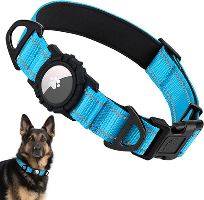 Taglory AirTag Dog Collar with Waterproof Holder for Large Dogs, SkyBlue | Reflective for Night Walks & Low-Light Safety, Track Your Pup Peace of Mind, Adjustable Soft Padded, No More Dangling Tags XL