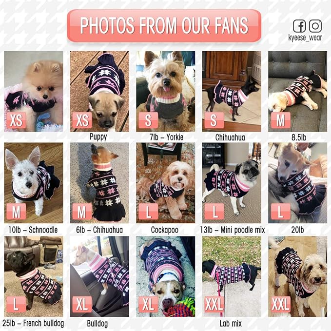 KYEESE Dog Sweater Fall Winter Dog Clothes Warm Pet Coats Pullover for Girl Pet Sweater Dress with Leash Hole Turtleneck with Classic Snowflake Pattern for Small Dogs, Girl Navyblue, Small