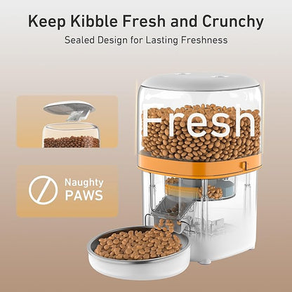 Automatic Cat Feeder, 3L Cat Food Dispenser with Anti-Jam Design, Over 180-day Battery Life, 1-6 Meals Per Day with Stainless Steel Cat Bowl, Keep Dry Food Fresh, Timed Pet Feeder Also for Small Dog