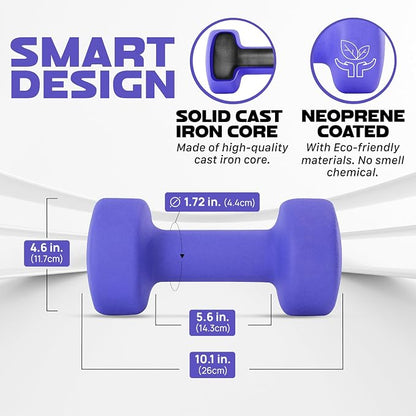 Yes4All Neoprene Coated Dumbbell Hand Weight Sets of 2 - Multiple Weight Options with 15 Colors, Anti-roll, Anti-Slip, Hexagon Shape
