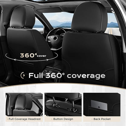 Coverado Seat Covers, Car Seat Covers Full Set, Leather Seat Covers for Cars, Car Seat Protector, Black Car Seat Covers Front Seats and Back Seats Universal Fit for Most Cars White