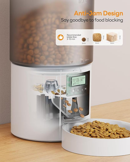 Automatic Cat Feeder Food Dispenser: 6L Timed Small Dog Dry Food Dispenser with 10s Voice - Distributeur Nourriture Chat Hund Programmable - Auto Pet Feeder with 1-6 Meals White