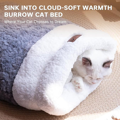 Cat Cave 4 in 1 Cat Sleeping Bag Cute Self Warming Cat Bed Cave with Plush Portable Snuggle Sack/Hideway for Indoor Cats & Small Pets Grey 21×17 Inch