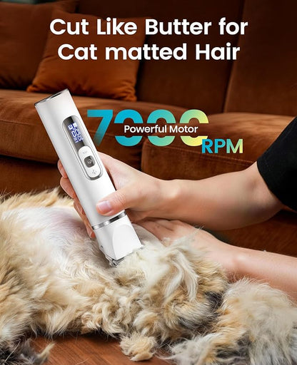 oneisall Quiet Cat Clippers for Matted Hair, 3 in 1 Cat Grooming Kit with LCD Display, Cat Hair Trimmer for Paw Trimmer, 3 Speed, Cordless, IPX7 Waterproof Pet Clippers for Butt, Paw, Back, Ear, Face