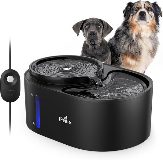 iPettie Waterfall Dog Water Fountain, Hygienic 5-Stage Filtered Water, 2 Heights to Drink from, Water Shortage Alert, Night Light with ON/Off Switch, Cat Water Fountain 203 OZ (1.6 GAL) 6 L