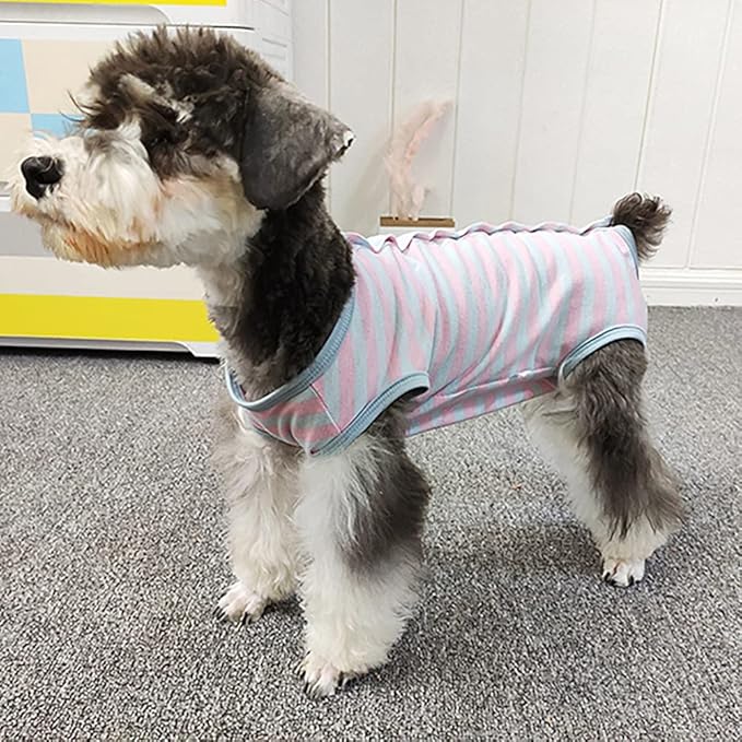 Kukaster Pet Dog Recovery Suit Post Surgery Shirt for Puppy, Wound Protective Clothes for Little Animals(Pink Blue Stripe-l)