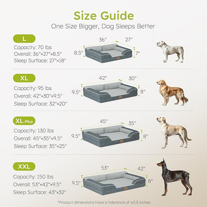 CWAWZ Dog Beds for Large Dogs, Orthopedic Dog Bed with Cooling Gel Memory Foam, Waterproof Large Pet Bed with Removable Washable Cover, 36" Pet Sofa Couch Dutch Velvet with Bone Toy, Dark Gray