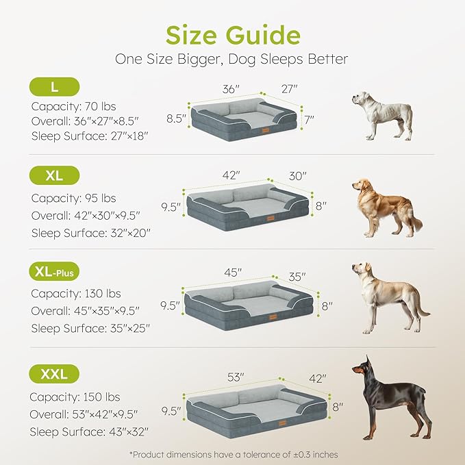 CWAWZ XXL Dog Bed for Extra Large Dogs, Giant Orthopedic Dog Beds with Cooling Gel Memory Foam, Waterproof Pet Bed with Removable Washable Cover, 53" Pet Sofa Bed Velvet with Bone Toy, Dark Gray