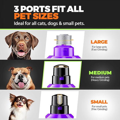 Whisper Quiet Dog Nail Grinder with 4 LED Lights, Safe & Stress-Free for Sensitive Dogs of All Breeds & Sizes, 3 Grinding Bits, 3-Speed, Pet Nail Trimmers, Rechargeable Painless Grooming Kit Purple