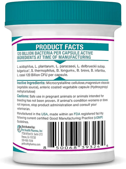 Vetbiome Plus High Strength Probiotics for Pets (120 Capsules) - 120 Billion CFU, 9 - Strain Formula – Third Party Tested - Made in U.S.A (120 Caps (3 Pack))