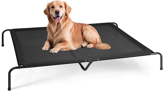 YSSOA Cooling Breathable Elevated Dog Bed, No-Slip Feet, Metal Frame, Indoor and Outdoor, Large Dogs, 60x37x9 Inch, Black
