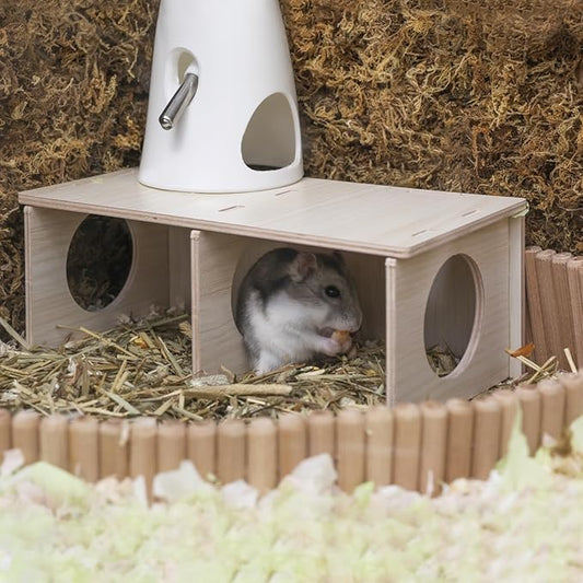 Hamster Peep Tunnel, 2-Chamber Wooden Hamster Hideout, Water-Resistant Platform for Dwarf Hamsters and Small Pets, 8.3" x 4.3" x 3.1"