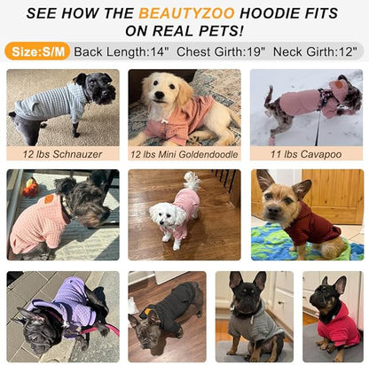 BEAUTYZOO Small Dog Hoodie Sweater with Pockets, Dog Clothes for Small Medium Dogs Boy Girl, Waffle-Like Laminated Cotton Pet Coats with Hat and Leash Hole, Orange SM
