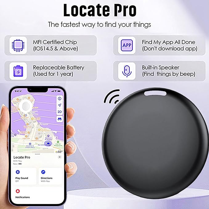 GPS Tracker for Vehicles No Subscription - Hidden Tracker Device for Vehicles, Mini Car Tracker Tag Work with Find My (iOS Only), Tracking Device for Kids, Key, Pet, Luggage