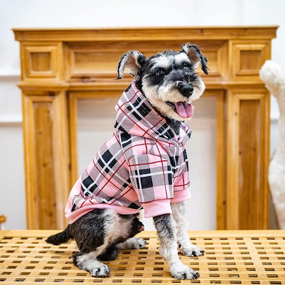 EXPAWLORER Plaid Dog Hoodie - British Style Warm Dog Sweater Shirt with Leash Hole,Pitbull Clothes Outfits,Winter Coat Apparel for All Breeds Puppy Girl Boy-Cat Apparel,Pink Small